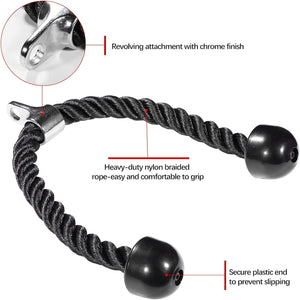Herqona - 70cm Heavy Duty Nylon Tricep Rope with Carbon Steel Attachment - Black