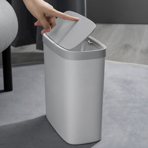 Pruchef - 10L Rectangular & Slim Push Type Dust Bin with Lid - White