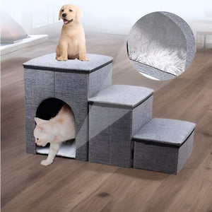 WigWagga - Collapsible Dog Stairs, Foldable Pet Ramp for Bed - Grey