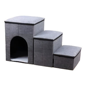 WigWagga - Collapsible Dog Stairs, Foldable Pet Ramp for Bed - Grey