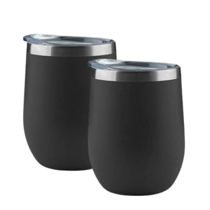 Pruchef - 2 Pcs Wine Tumbler Double Wall Vacuum Stainless Steel Travel Mug - Black