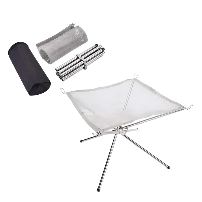 Herqona - 43cm Portable Stainless Steel Fire Pit for Camping and Outdoor Use - Silver