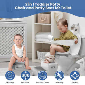 Toto Bubs - 2 in 1 Foldable Potty Training Toilet Seat For Toddlers & Kids - Gray