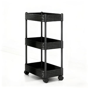 Pract Pack - 3 Tier Plastic Rolling Utility Cart with Wheels - Black