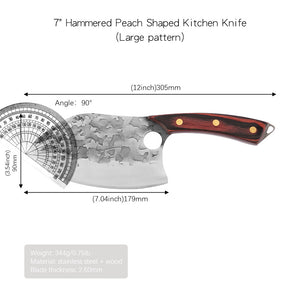 Pruchef - 7" Hammered Peach Shaped Kitchen Knife - Large pattern