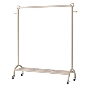 PRACT PACK - 2 Tier Steel Clothes Drying & Storage Rack with Wheels and Hooks - Beige