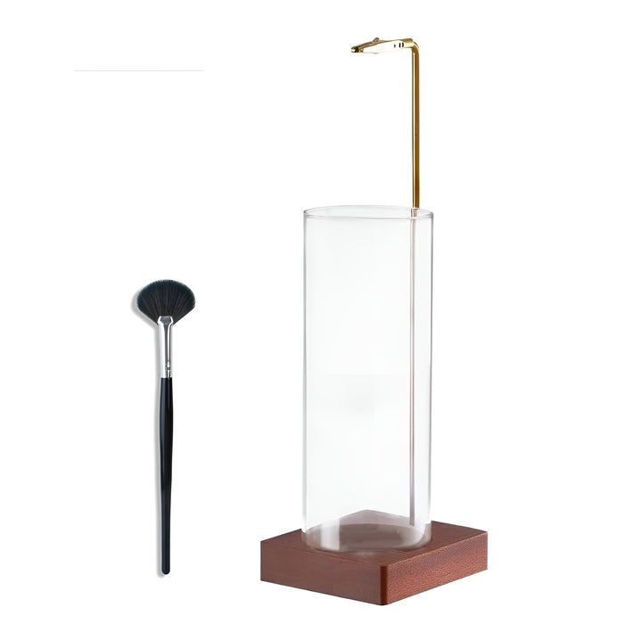 Pruchef - Wooden Incense Holder with Brass Clip & Glass Ash Catcher – Brown