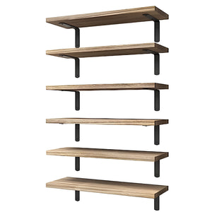 PRACT PACK - 6 Pcs Wood & Metal Floating Wall Shelves for Multipurpose - Natural Wood