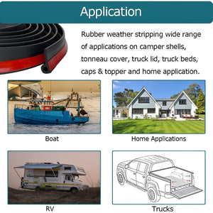 Pract Pack - 300cm Rubber P Shaped Black Weather Door Seal Strip – Black