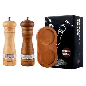 Pruchef - Natural Rubberwood & Ceramic Pepper Grinder with 14.8cm Base - Brown