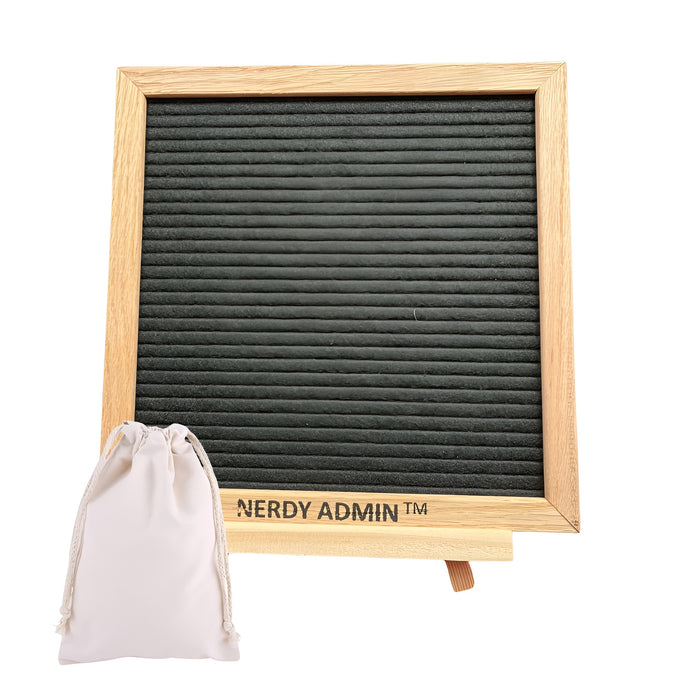 Nerdy Admin - Oak Frame Black Felt Letter Board - 340 Letters and Symbols