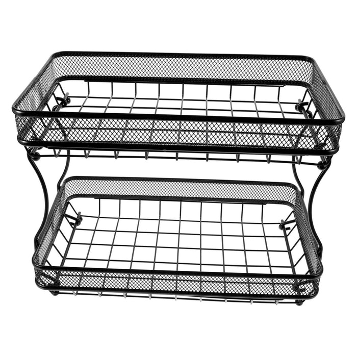 Pract Pack - 2 Tier Carbon Steel Mesh Wire Fruit Basket Multifunctional Storage - Black