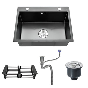 Pruchef - Stainless Steel Single Bowl Kitchen Sink with Basket & Hose – Black
