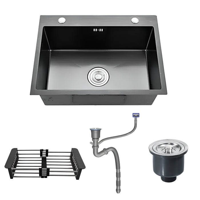 Pruchef - Stainless Steel Single Bowl Kitchen Sink with Basket & Hose – Black