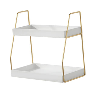 PRACT PACK - 2 Tier Paulownia Wood & Metal Frame Bathroom Countertop Organizer - White