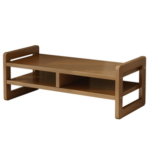 NERDY ADMIN - Two Tier Desktop Wood Monitor Riser Stand Organizer with Storage - Brown