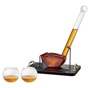 PRUCHEF - Glass Golf Club Whiskey Decanter Set with Stand & 2 Glasses – Transparent