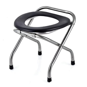 PRACT PACK - 38 cm Foldable Stainless Steel Toilet Chair with Non Slip Base - Black