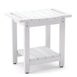 HERQONA - Wooden Shower Stool Bench with Non Slip Adjustable Feet - White