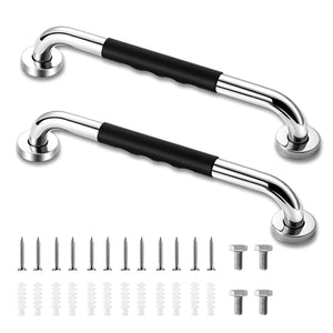 Herqona - 2 Pcs Stainless Steel Bathroom Safety Grab Bars with Accessories - Silver