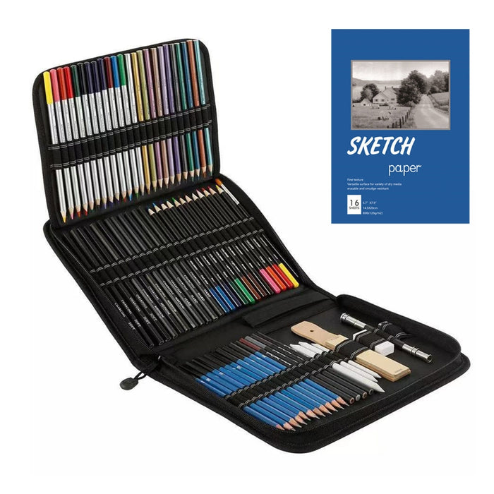 Nerdy Admin - 72 Pcs Professional Sketching Kit with Carrying Bag - Black