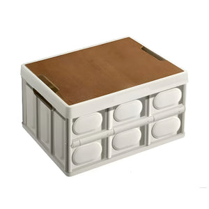 Pract Pack - 52cm  Multi Function PP & Wood Collapsible Storage Crate with Lid - Beige