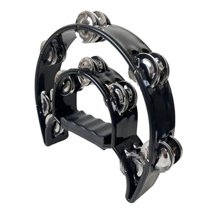 TugoPlay - 21 cm Handheld Tambourine Bell with Double Row Metal Jingles - Black