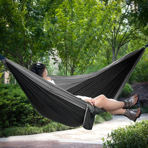 Herqona - 270x140 cm Portable 210T Nylon Camping Hammock with Buckles & Bag – Black