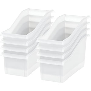 NERDY ADMIN - 8 Pcs Plastic Vertical Connecting Storage Book Bins with Handles - Clear