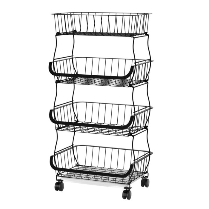 Pruchef - 4 Tier Stackable Iron Storage Basket with Wheels & Anti Slip Feet - Black