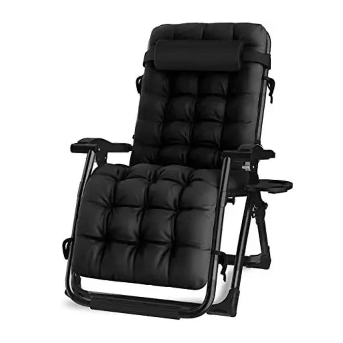 Pract Pack - Foldable Deck Chair with Removable Cushion, Pillow & Cup Holder - Black