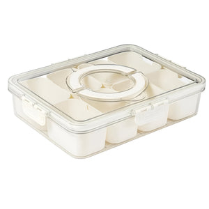 PRUCHEF - 8 Compartment Plastic Snack Serving Tray with Lid and Handle - White