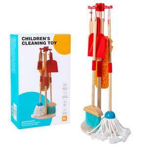 TUGO PLAY- 60cm Wooden Kids Cleaning Toy Set for Birthday Gifts - Natural Wood