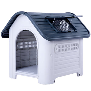 WIGWAGGA - Weather Resistant Plastic Dog House with Raised Floor & Ventilation - Grey