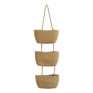 PRUCHEF - 3 Tier Cotton Rope Hanging Wall Storage Basket Organizer - Natural