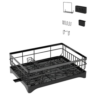 Pruchef - 43cm Carbon Steel Kitchen Dish Drying Rack with Removable Drip Tray - Black