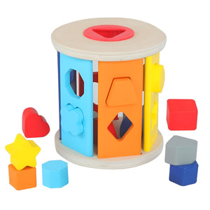 TugoPlay  - 15.3 cm Wooden Shape Sorting Drum Toy for Toddlers - Multicolor