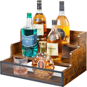 Pract Pack - 3 Tier wood Countertop Liquor Bottle Display Shelf - Brown