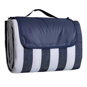 Herqona - 200 cm Sand Proof Foldable Outdoor Picnic Blanket - Blue & White