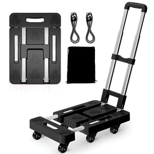 GajToys- Folding Aluminum Cart with 6 Wheels and Extendable Base - Black