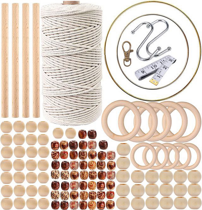 Herqona - 121 Pcs Beginners Macrame Kit with Accessories - Natural