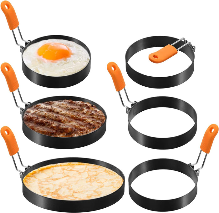 Pruchef - 6 Pcs Stainless Steel Fried Egg Mold & Pancake Rings - Black