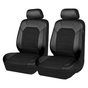 Herqona -  Two Front Seat Car Seat Covers PU Leather Cushion Protector - Black