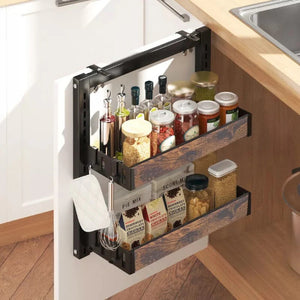 Pract Pack - 2 Layer Carbon Steel Over the Door Spice Rack & Kitchen Organizer - Black