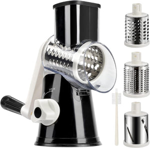 Pruchef - 3 Replaceable Drum Blades, Manual Rotary Cheese Grater - Black