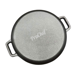 Pruchef - 30cm Heavyweight Round Cast Iron Griddle Skillet Pan - Black