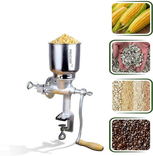 Pruchef - 42cm Cast Iron Manual Grain Grinder with High Hopper - Silver