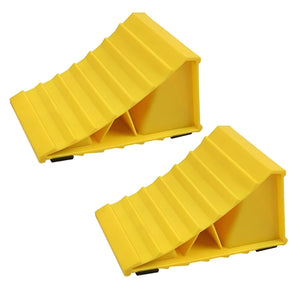 Herqona - 2 Pcs Plastic Wheel Chocks with Non Slip Base for Vehicle Safety - Yellow
