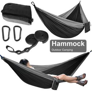 Herqona - 270x140 cm Portable 210T Nylon Camping Hammock with Buckles & Bag – Black