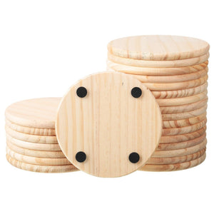PRUCHEF - 42 Pcs Wood Round Blank Coasters Set with Felt Pads - Natural Wood